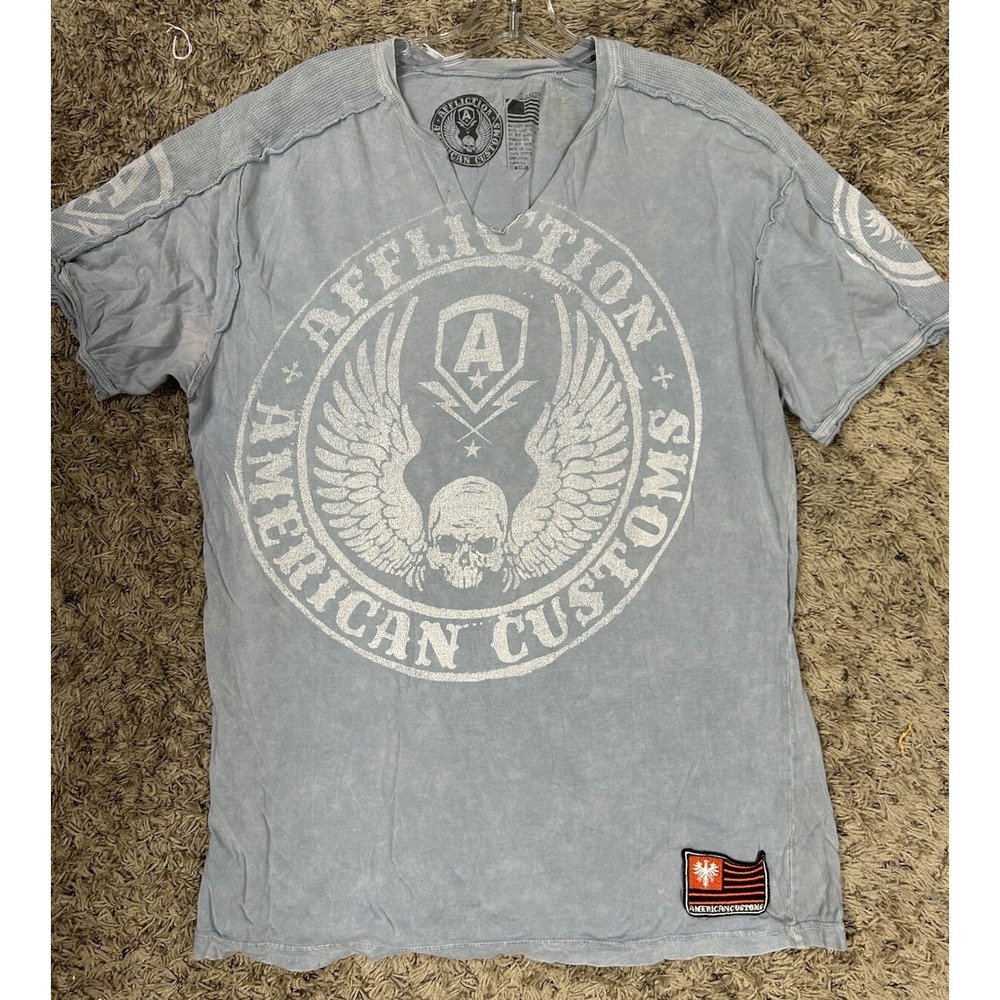 Affliction Womens Size L American Customs Gray Short Sleeve Top (S9)